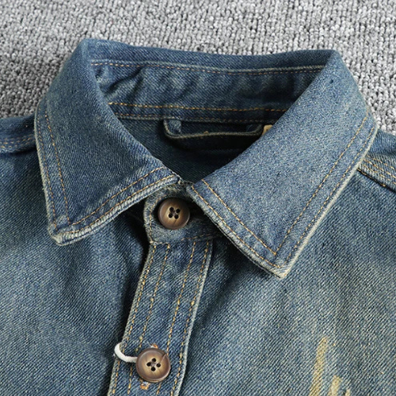 Distressed Denim Utility Shirt