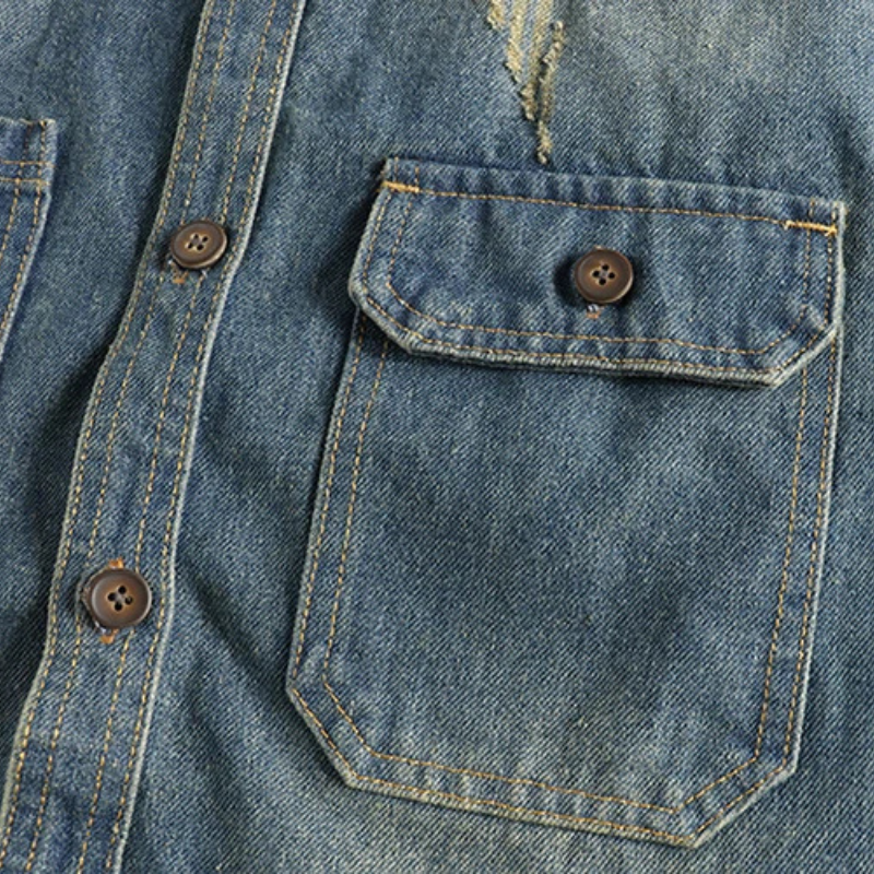 Distressed Denim Utility Shirt