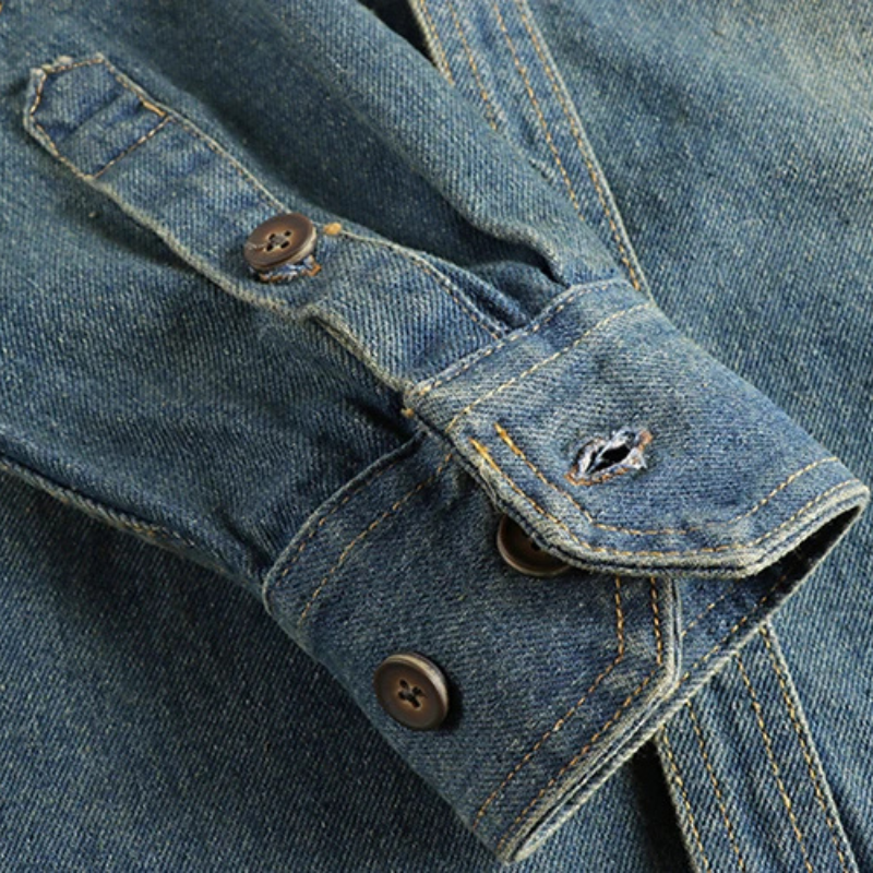 Distressed Denim Utility Shirt