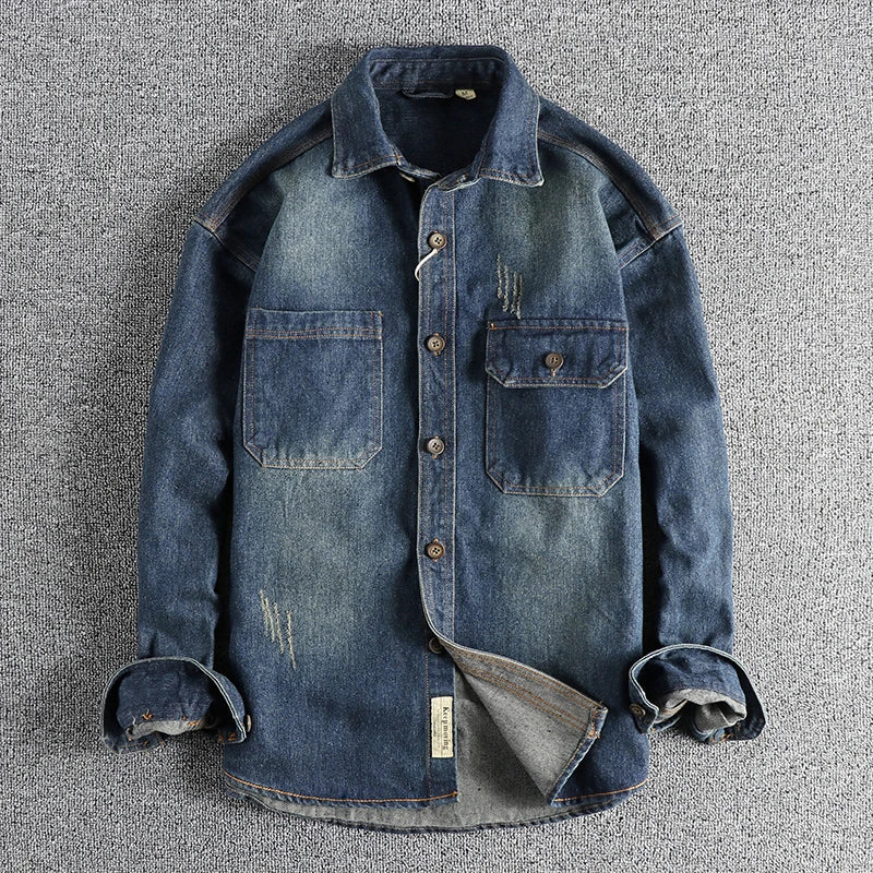 Distressed Denim Utility Shirt