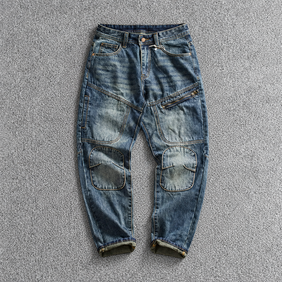 Vintage Zip-Pocket Double-Knee Jeans