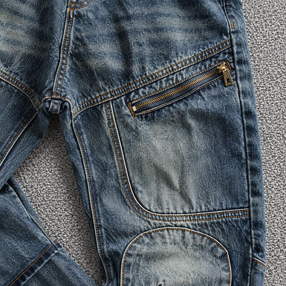 Vintage Zip-Pocket Double-Knee Jeans