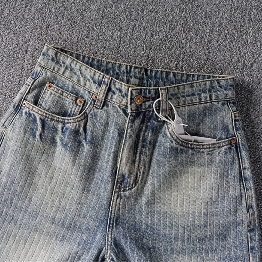 Vintage Washed Striped Jeans