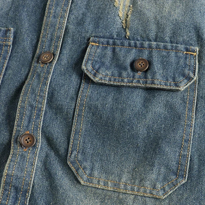 Distressed Denim Utility Shirt