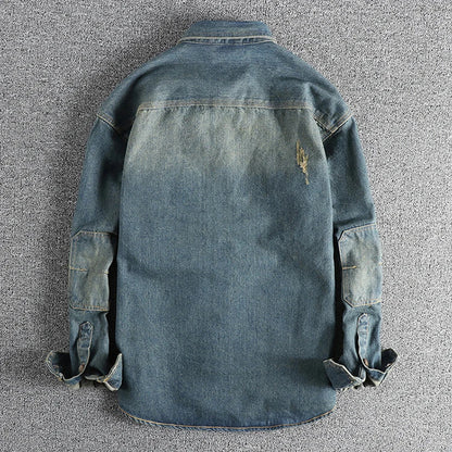 Distressed Denim Utility Shirt