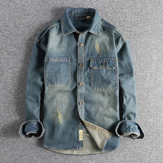 Distressed Denim Utility Shirt